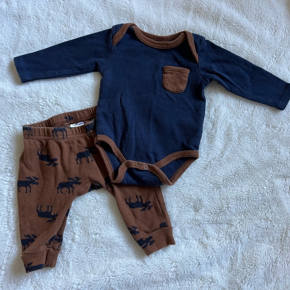 Bloomin Baby Navy Bodysuit with Moose Print Pants